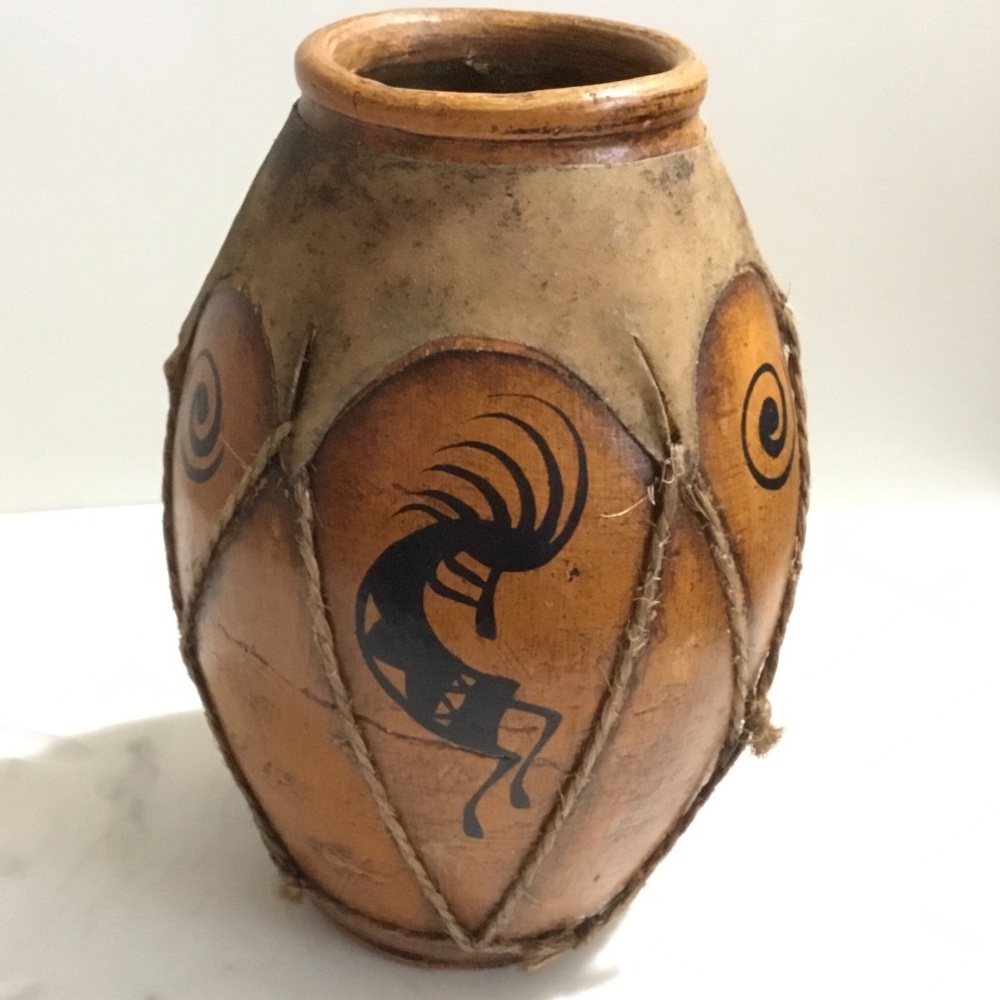 Vintage Kokopelli Rustic Pottery Vase